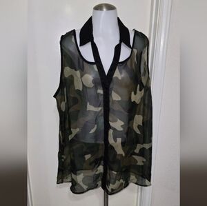 Camouflage Sheer Sleeveless Top